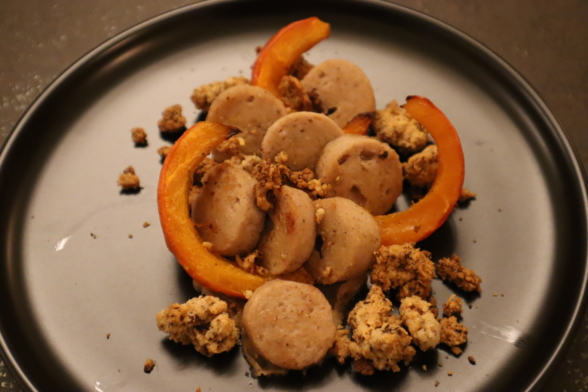 Boudin blanc à la crème de châtaignes et potimarron